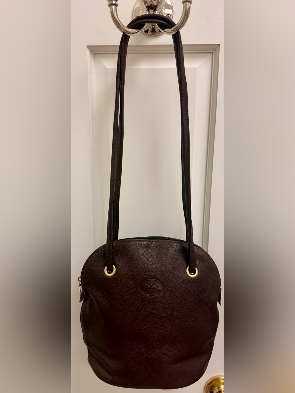 LONGCHAMP Vintage 90’s Rare Brown Pebbled Leather Double Strap Bag Made N France